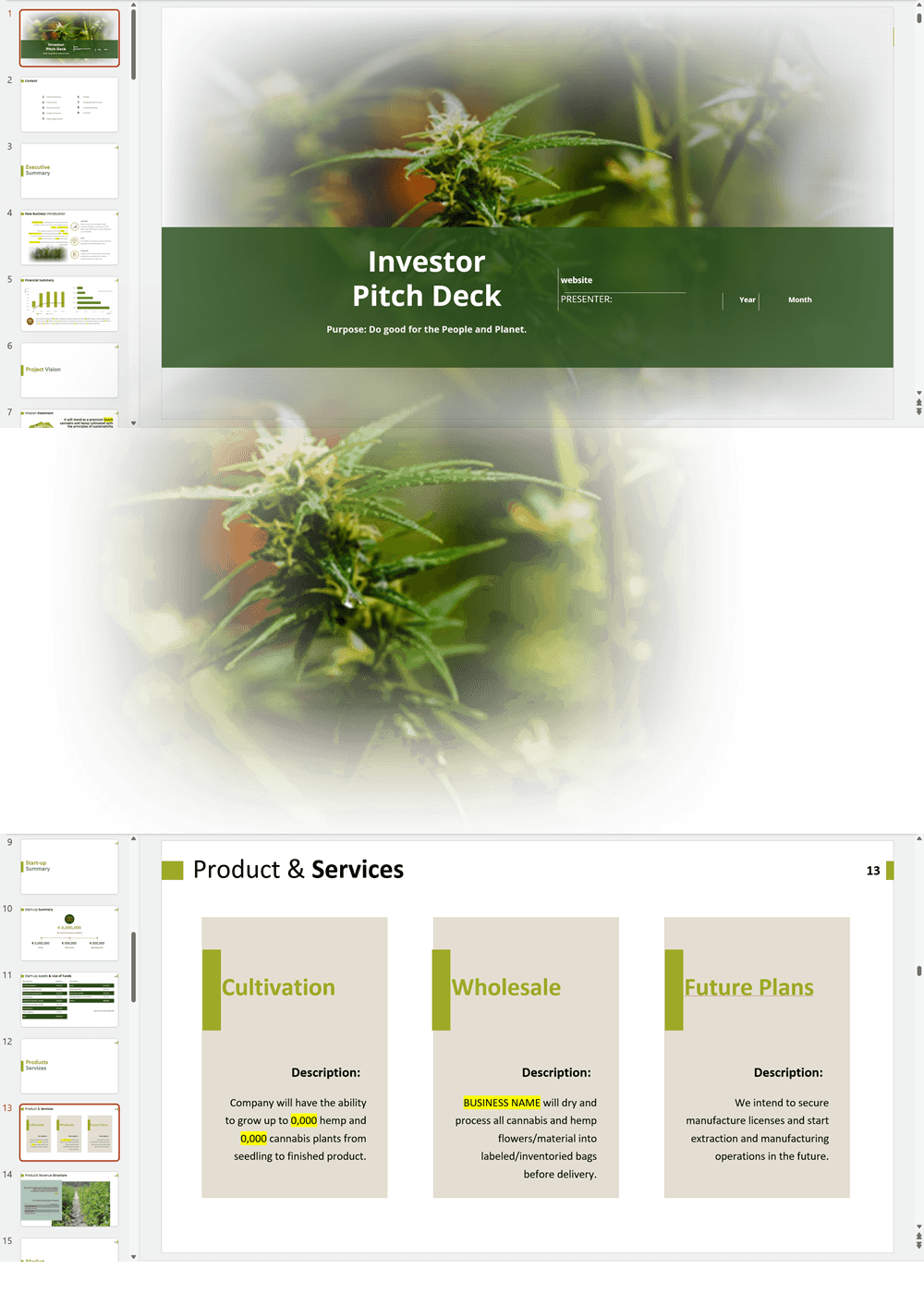 Cannabis and Hemp Cultivation Investor Pitch Deck Template